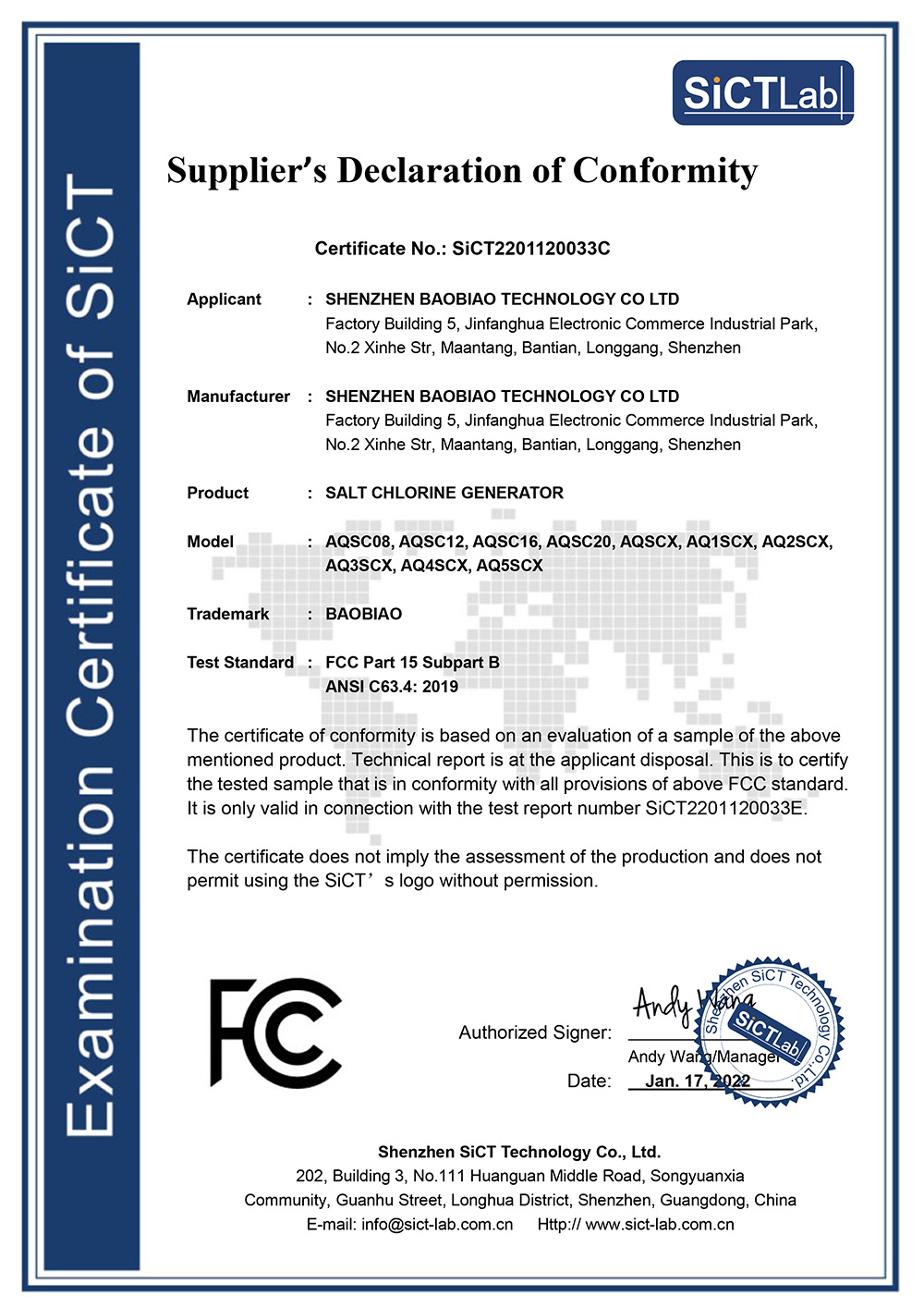 Salt Chlorine Generator FCC